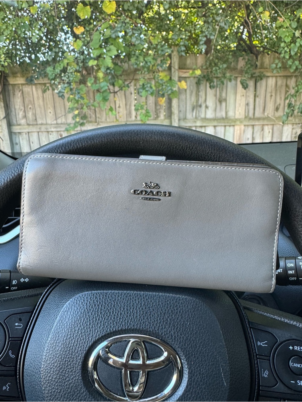 COACH Smooth Leather Zip Wallet in Light Gray
